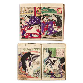 (JAPAN -- EROTICA.) Group of four small-scale woodblock shunga albums.